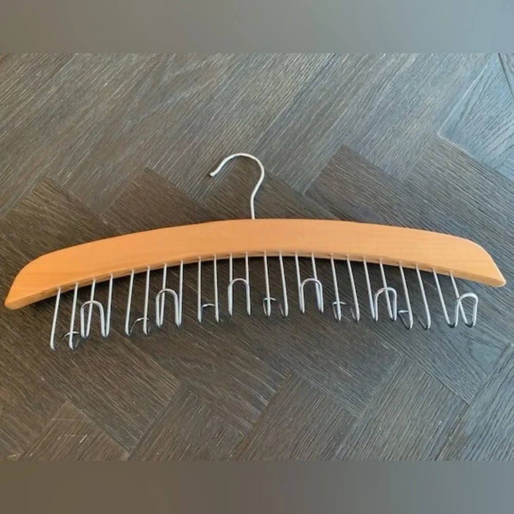 Wooden Belt, Scarf, Tie Hanger with Metal Hooks